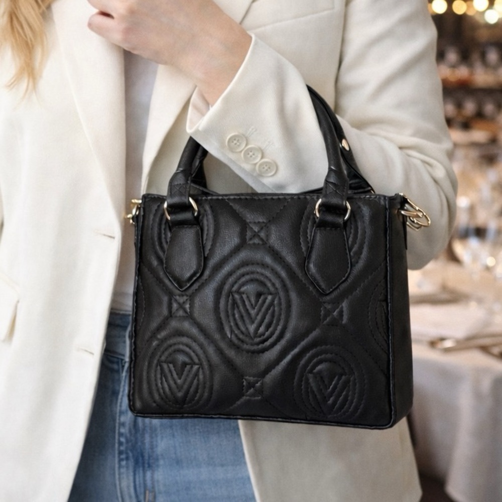 Valentino Orlandi Quilted Vegan Leather Black Mini Bag.